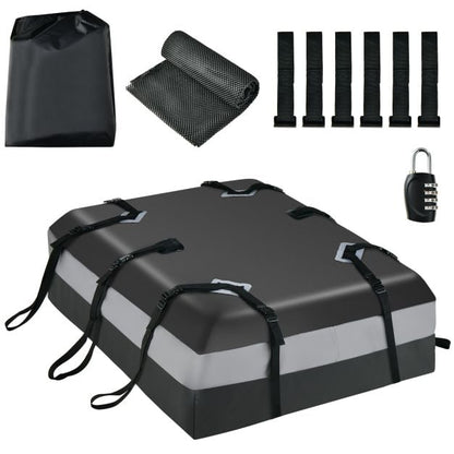 420 L roof box for car with combination lock & 6 door hooks & anti-slip mat waterproof roof box gray