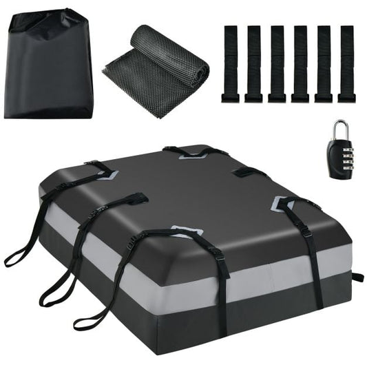 420 L roof box for car with combination lock & 6 door hooks & anti-slip mat waterproof roof box gray