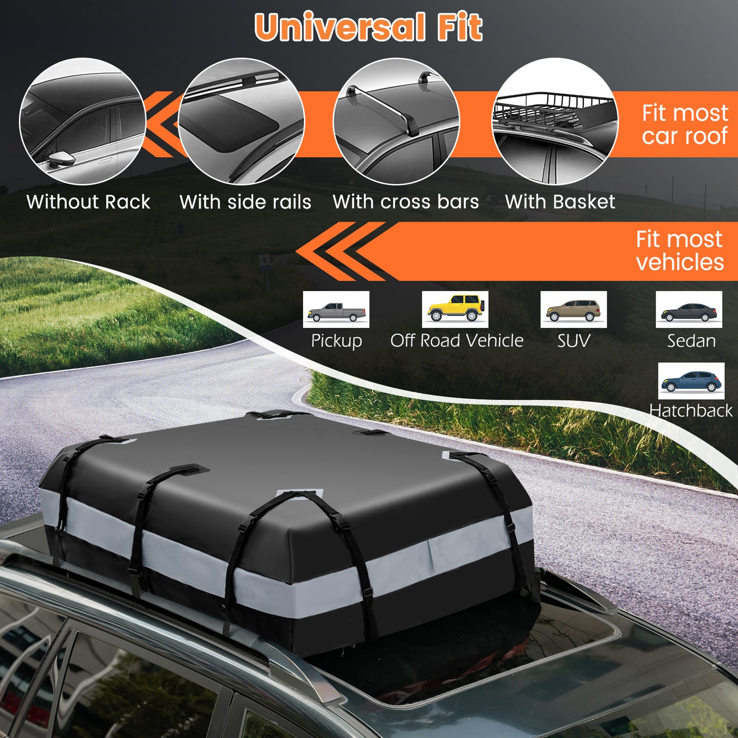 Waterproof Rooftop Luggage Bag with Non-Slip Mat and 6 Door Hooks-Grey
