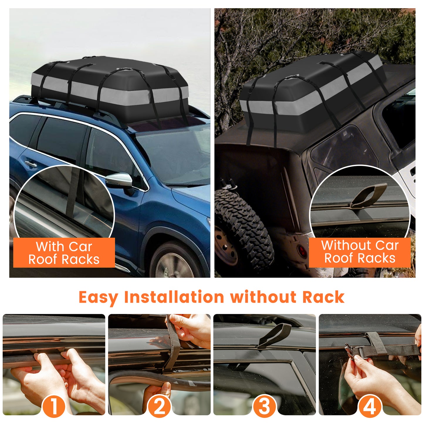 Waterproof Rooftop Luggage Bag with Non-Slip Mat and 6 Door Hooks-Grey