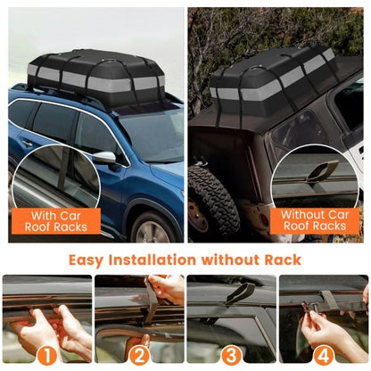 420 L roof box for car with combination lock & 6 door hooks & anti-slip mat waterproof roof box gray