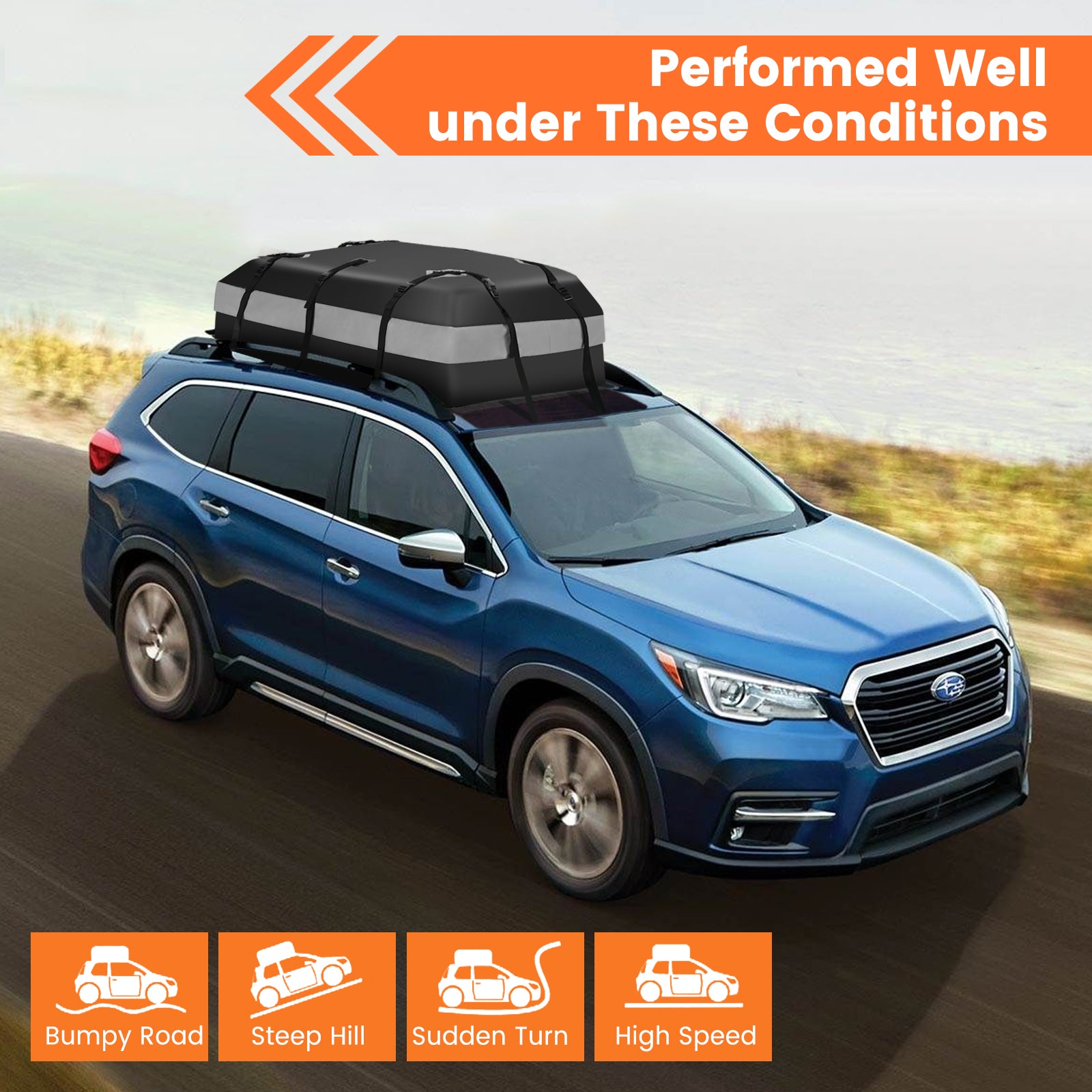Waterproof Rooftop Luggage Bag with Non-Slip Mat and 6 Door Hooks-Grey