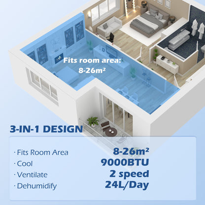 HOMCOM 7,000 BTU Mobile Air Conditioner for Room up to 26m√Ç¬≤, with Dehumidifier, 24H Timer, Wheels, Window Mount Kit