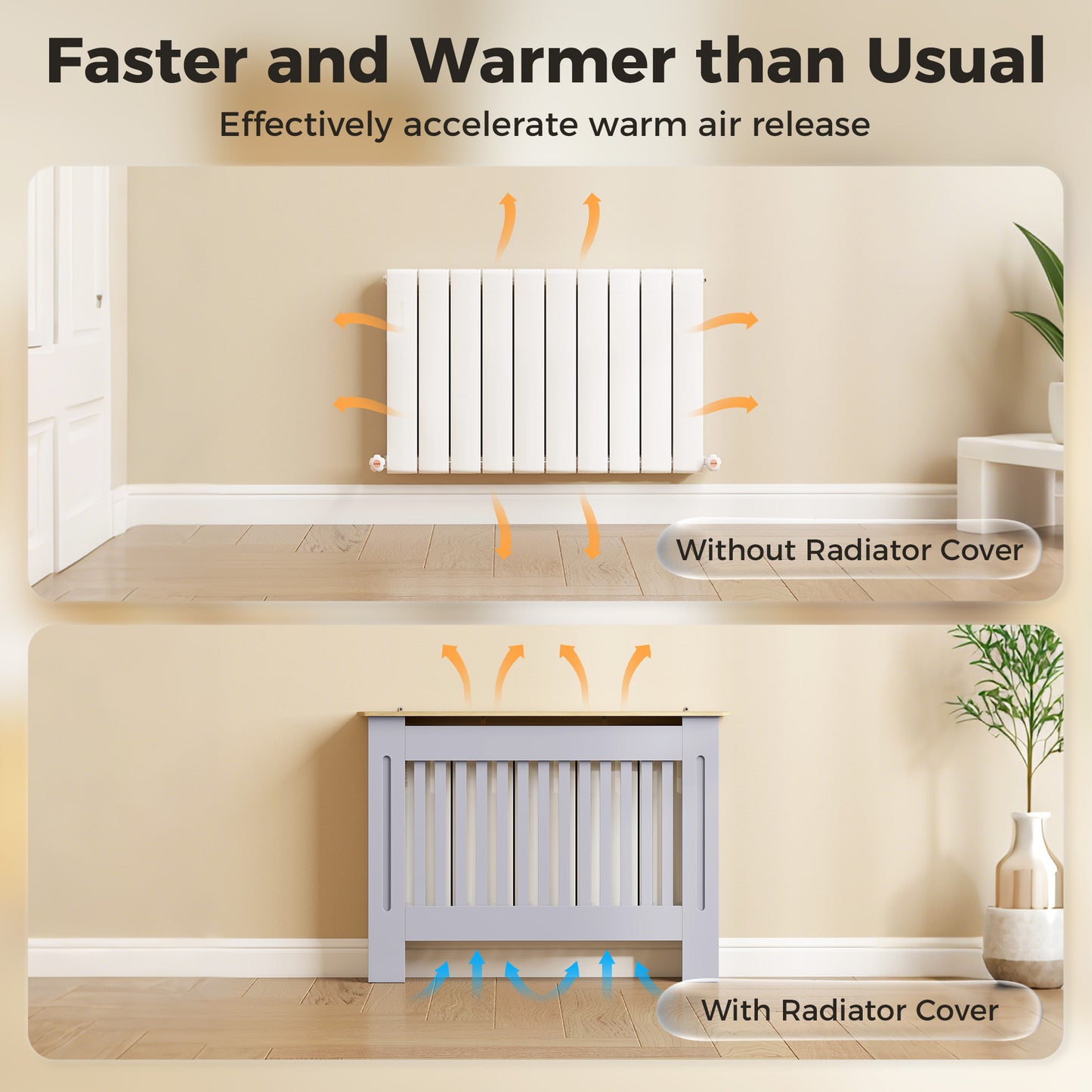 HOMCOM Slatted Radiator Cover, Painted Cabinet with Line Grill Design, 112L Ã 19W Ã 81H cm, Grey