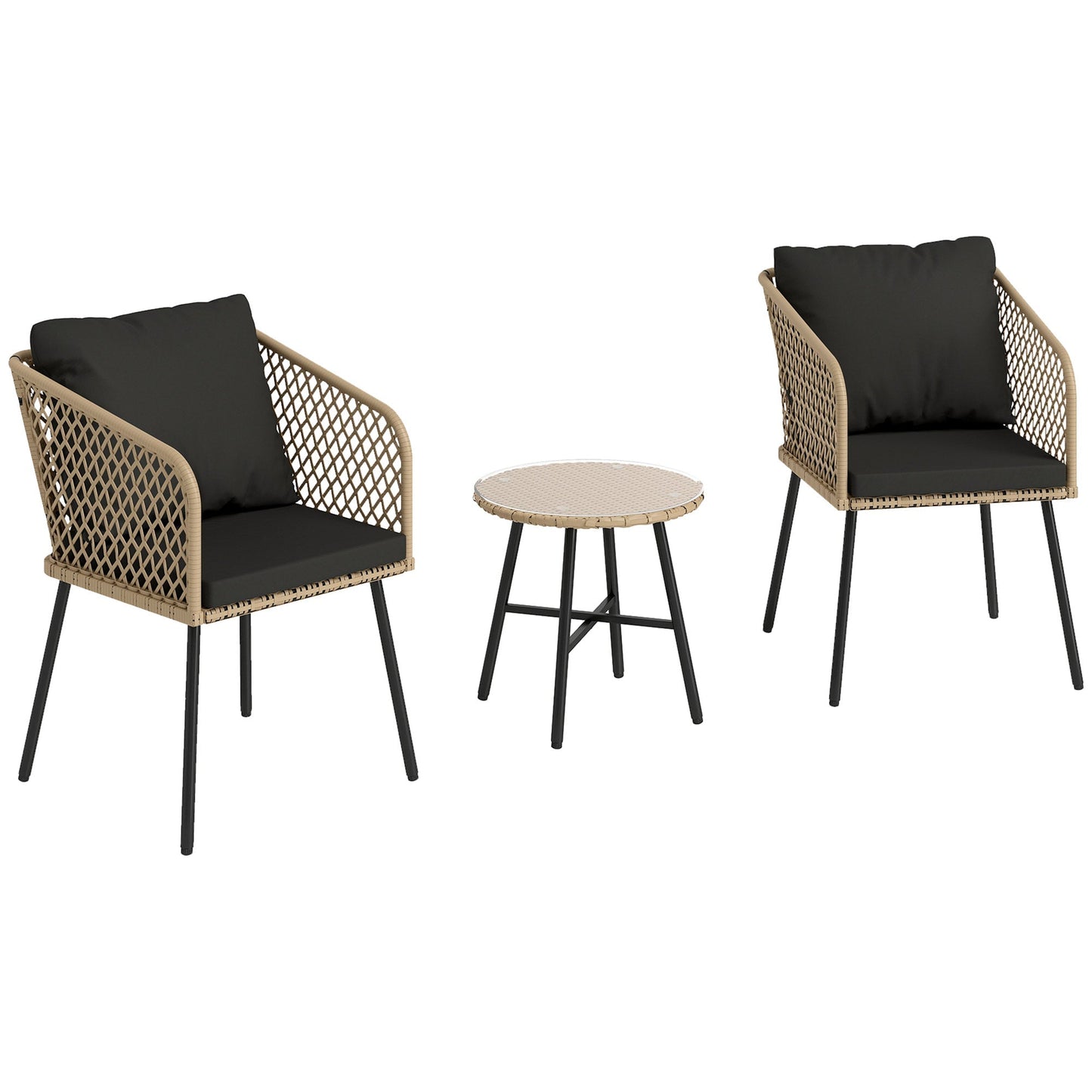 Outsunny Three-Piece Cut-Out Rattan Chair and Table Set - Brown/Black