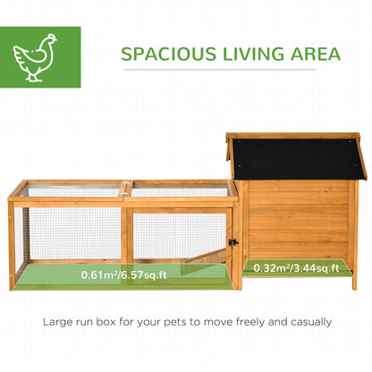 PawHut Chicken Coop with Run Hen House Wooden Poultry Cage Coops w/ Nesting Box Removable Tray Outdoor 180 x 92 x 78 cm, Yellow