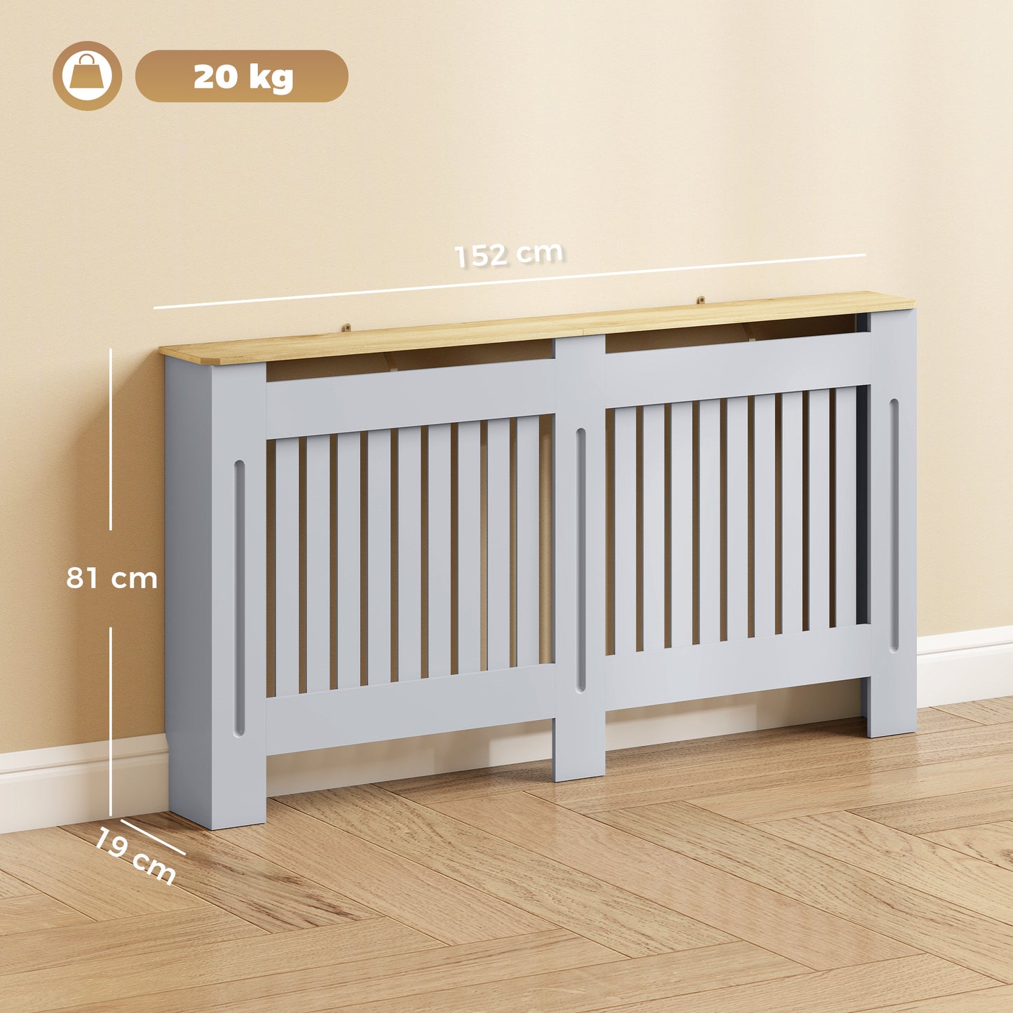 HOMCOM Slatted Radiator Cover, Painted Cabinet with Line Grill Design, 152L Ã 19W Ã 81H cm, Grey