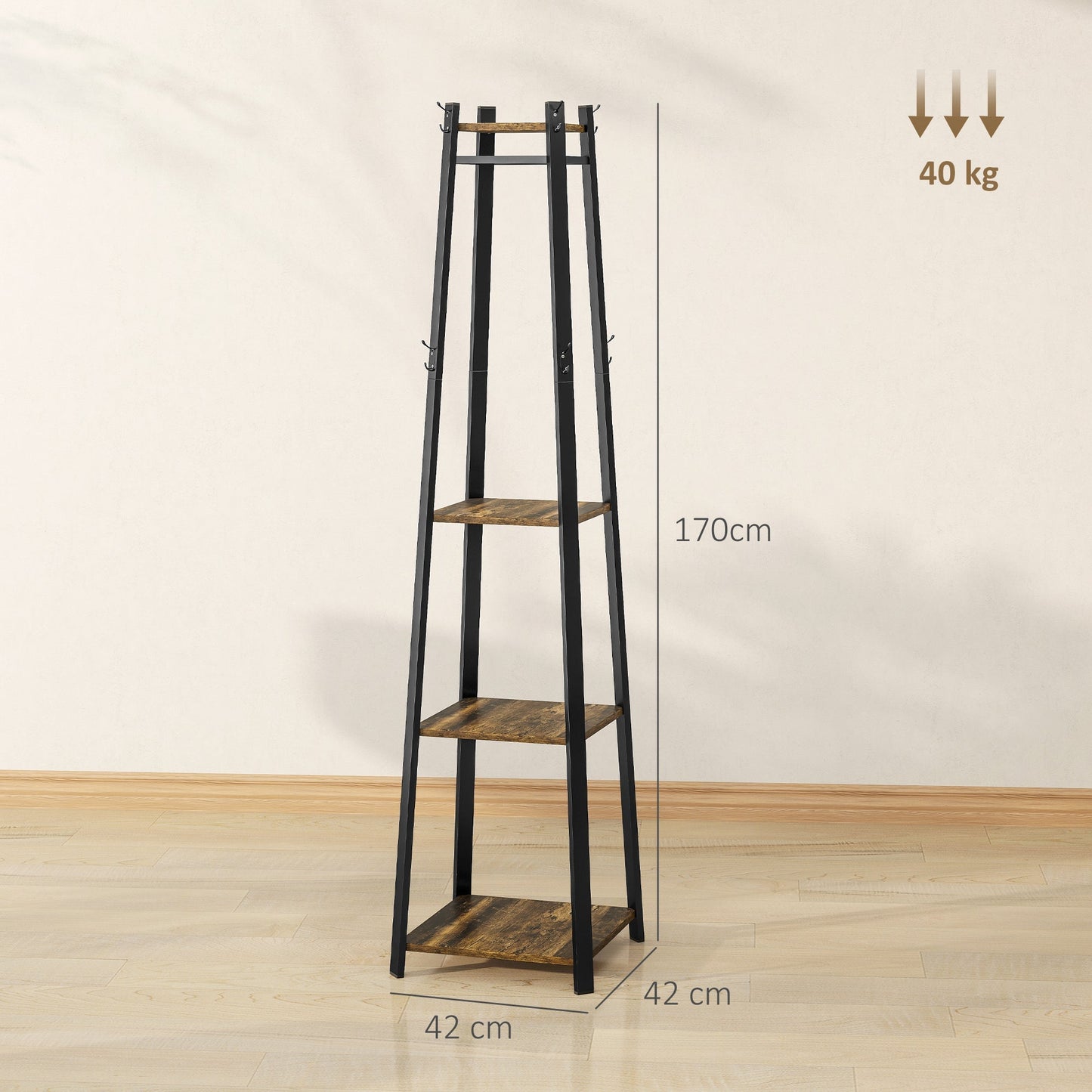 HOMCOM Compact Freestanding Coat Rack - Black/Brown