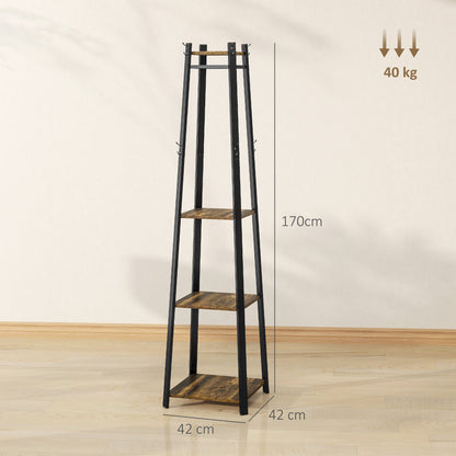 HOMCOM Compact Freestanding Coat Rack - Black/Brown