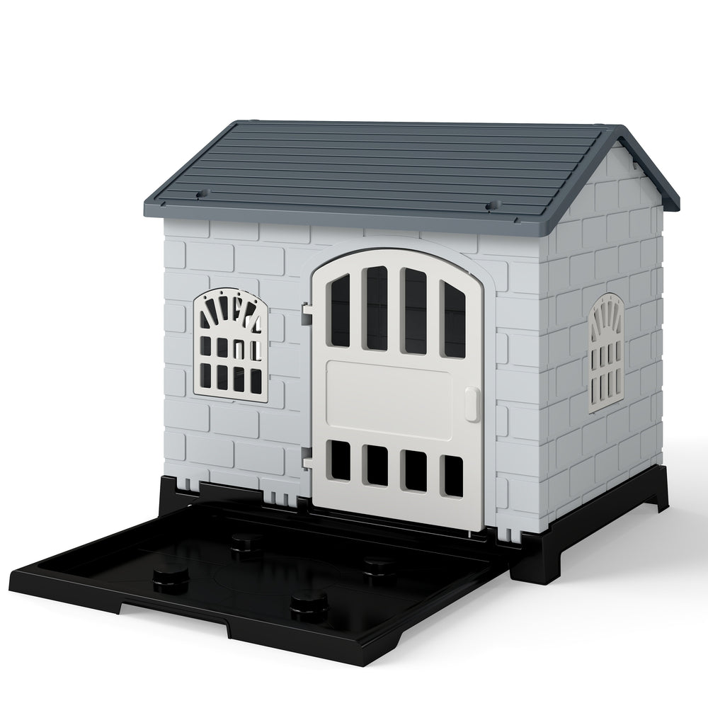 Weatherproof Pet Shelter with Removable Toilet Tray-Dark Grey