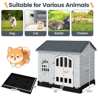 Weatherproof Pet Shelter with Removable Toilet Tray-Dark Grey