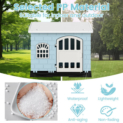 Weatherproof Pet Shelter with Removable Toilet Tray-Light Blue