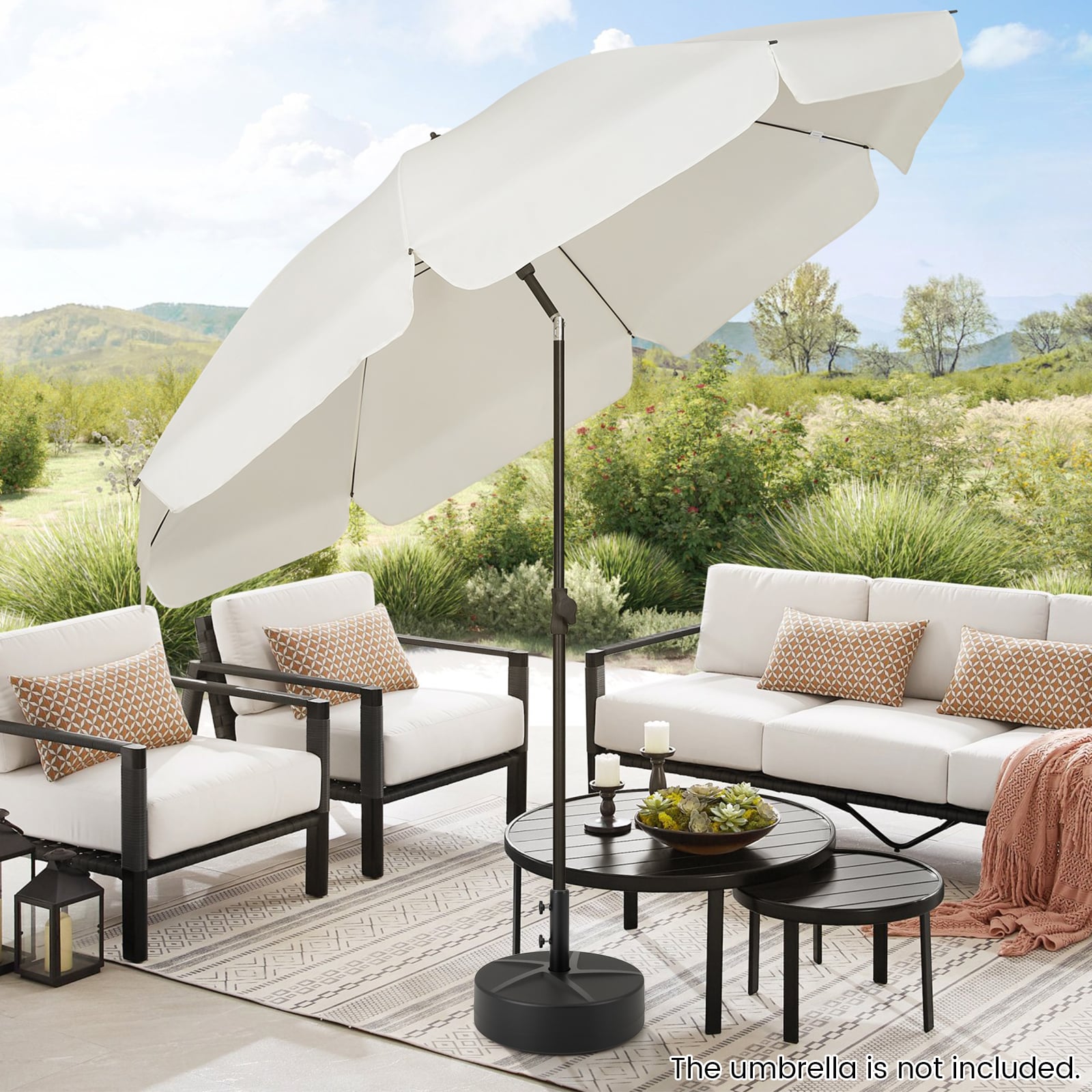 Weighted Patio Umbrella Base with 2 Adjustable Knobs for Garden-Black