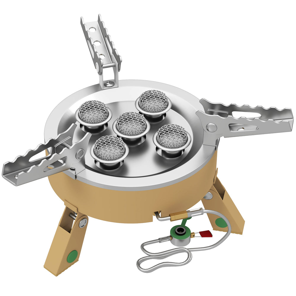 Outsunny 7000W Camping Stove with Piezo Ignition, High Power Gas Stove with 50kg Capacity and Carry Bag for Outdoor Hiking Khaki