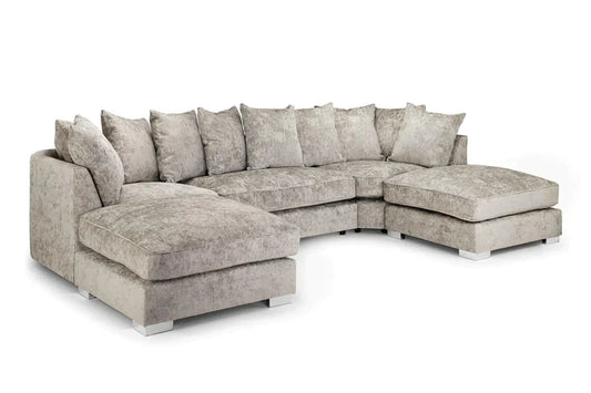 Alaska Truffle L or U Shaped Corner Sofa | Large Footstools | Chenille Fabric | L Shape U Shape (Scatter back), Grey