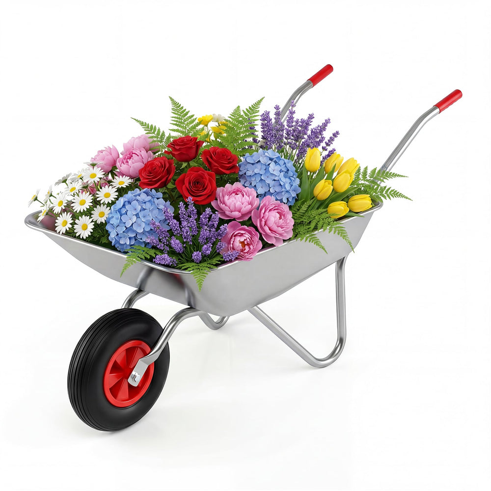 Wheelbarrow Cart 1-Wheel Garden Utility Cart with 2 Handlebars and Large Rubber Tire-Silver