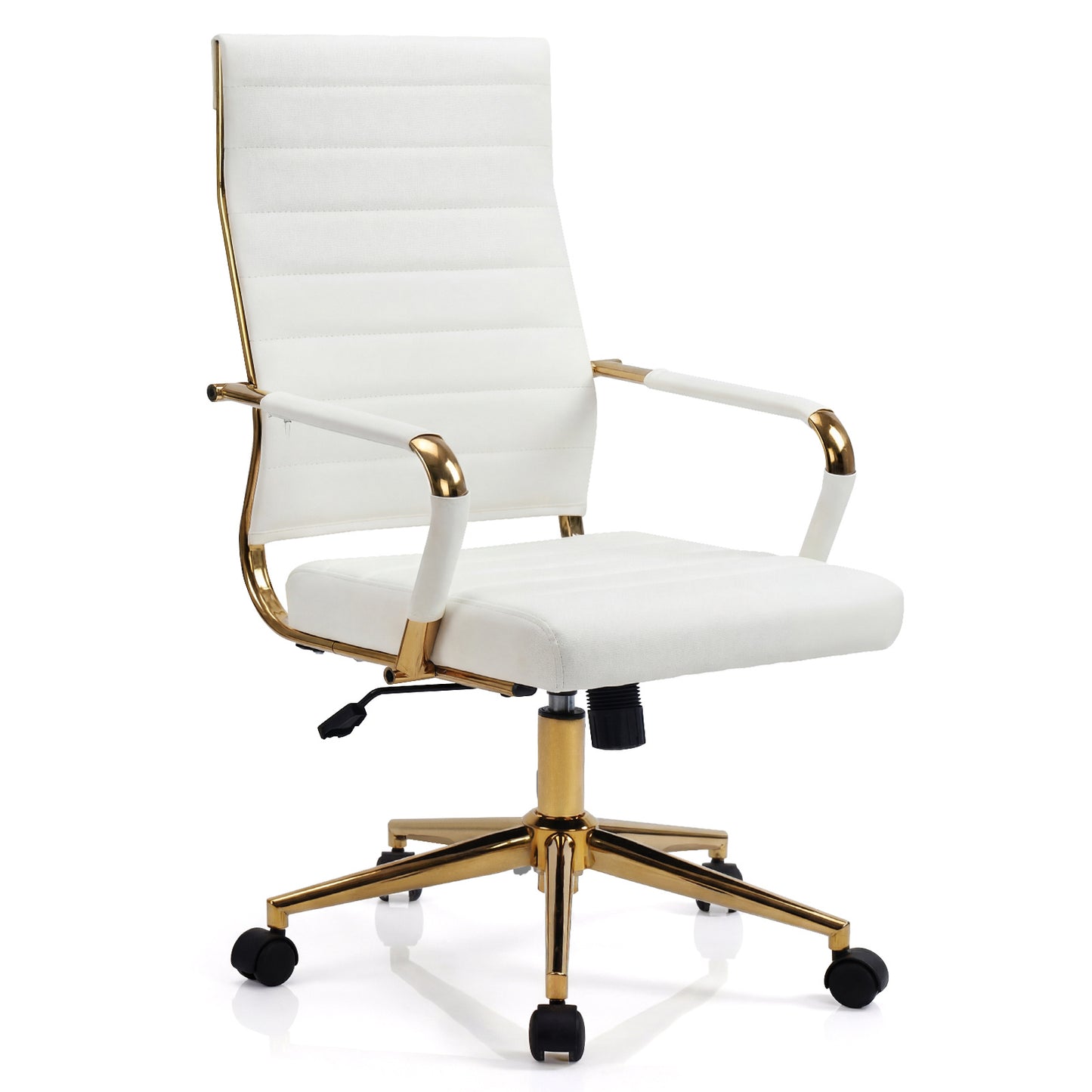 White Gold Office Chair with Ribbed PU Leather & Adjustable Backrest for Indoor-White