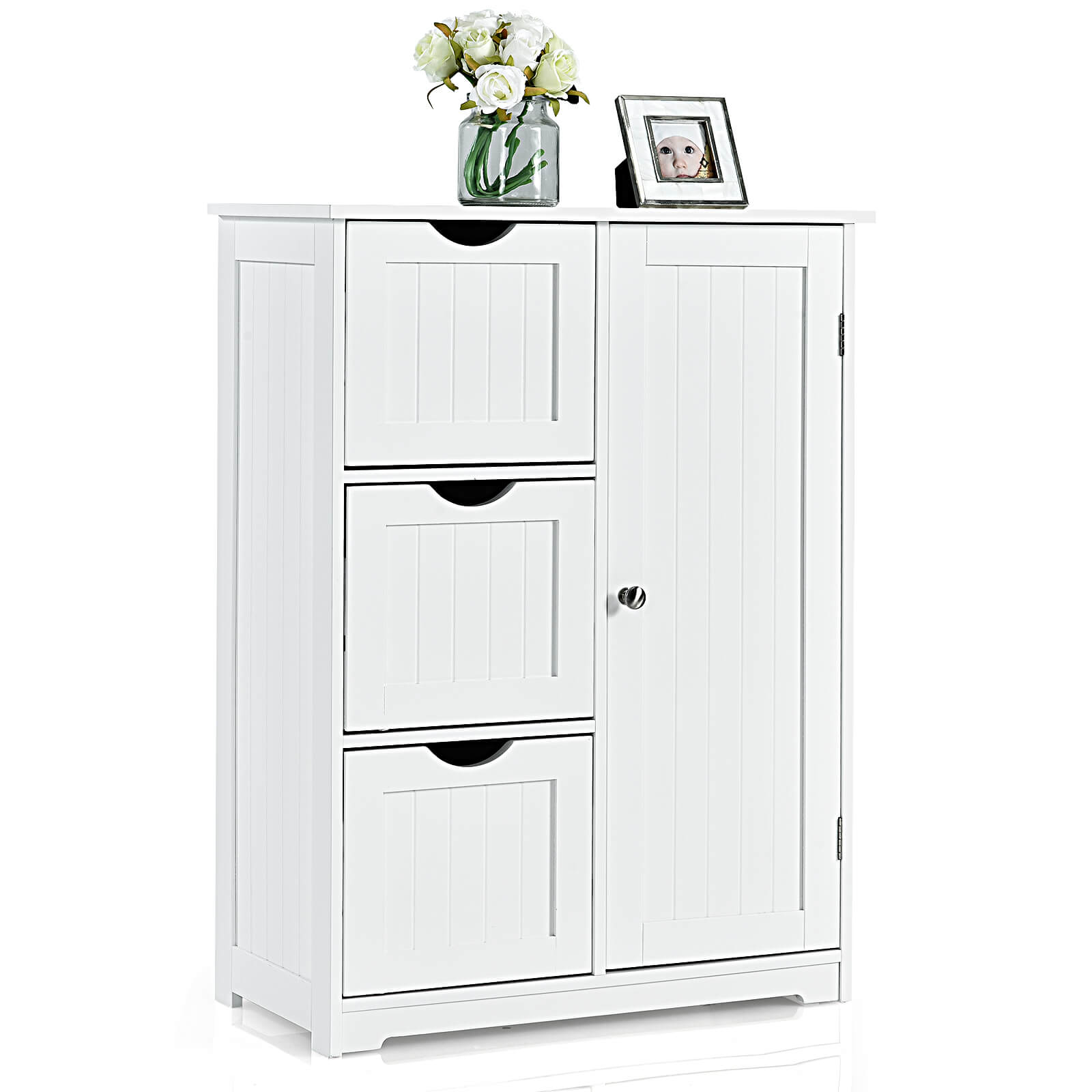 1-Door Freestanding Bathroom Cabinet with 3 Drawers-White