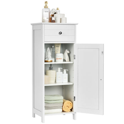 1-Door Freestanding Bathroom Storage Cabinet with Drawer and Adjustable Shelves-White