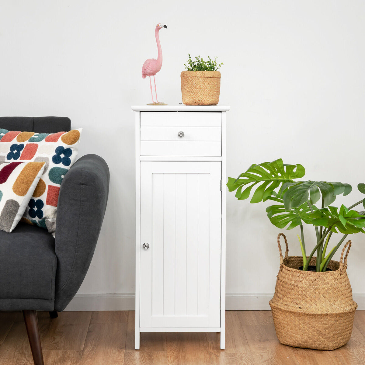 3-Tier Free-Standing Bathroom Cabinet with Drawer-White