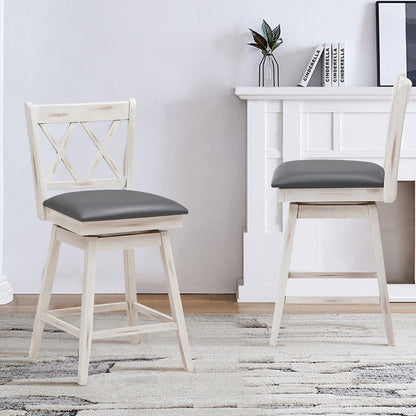 Set of 2 Counter Height Bar Stool with Ergonomic Backrest-White