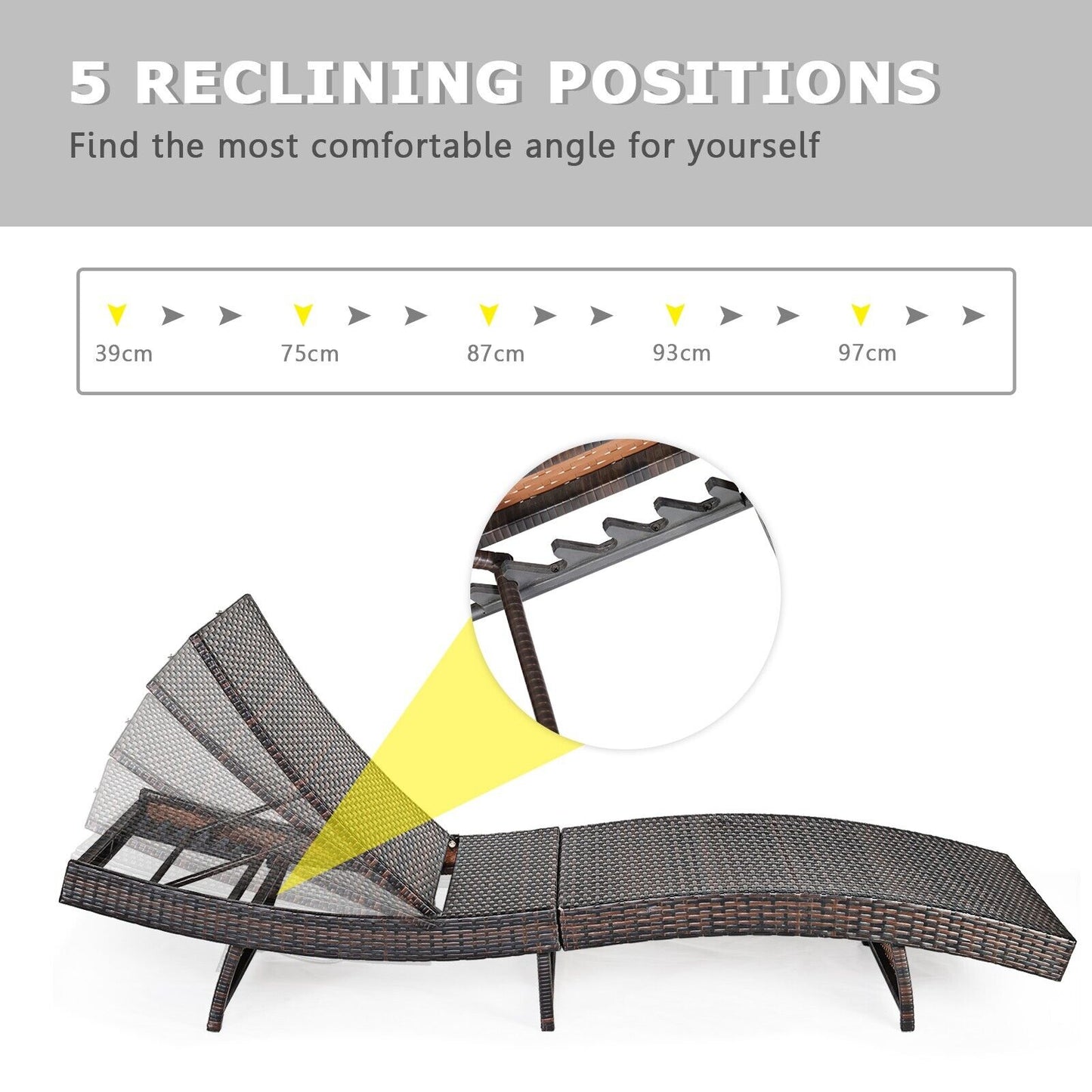 Outdoor Adjustable Folding Chaise Lounge with Removable Thick Cushion-White
