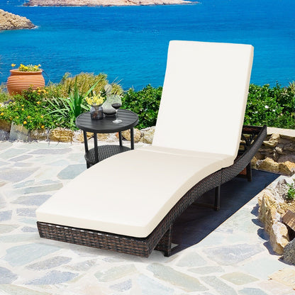 Outdoor Adjustable Folding Chaise Lounge with Removable Thick Cushion-White