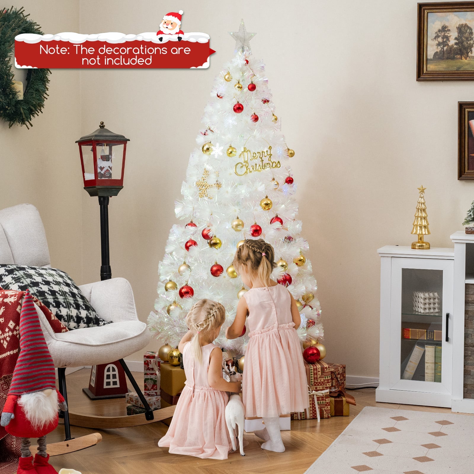 4/5/6 Feet Artificial Fiber Optic White Pre-lit Christmas Tree with Light-180 cm
