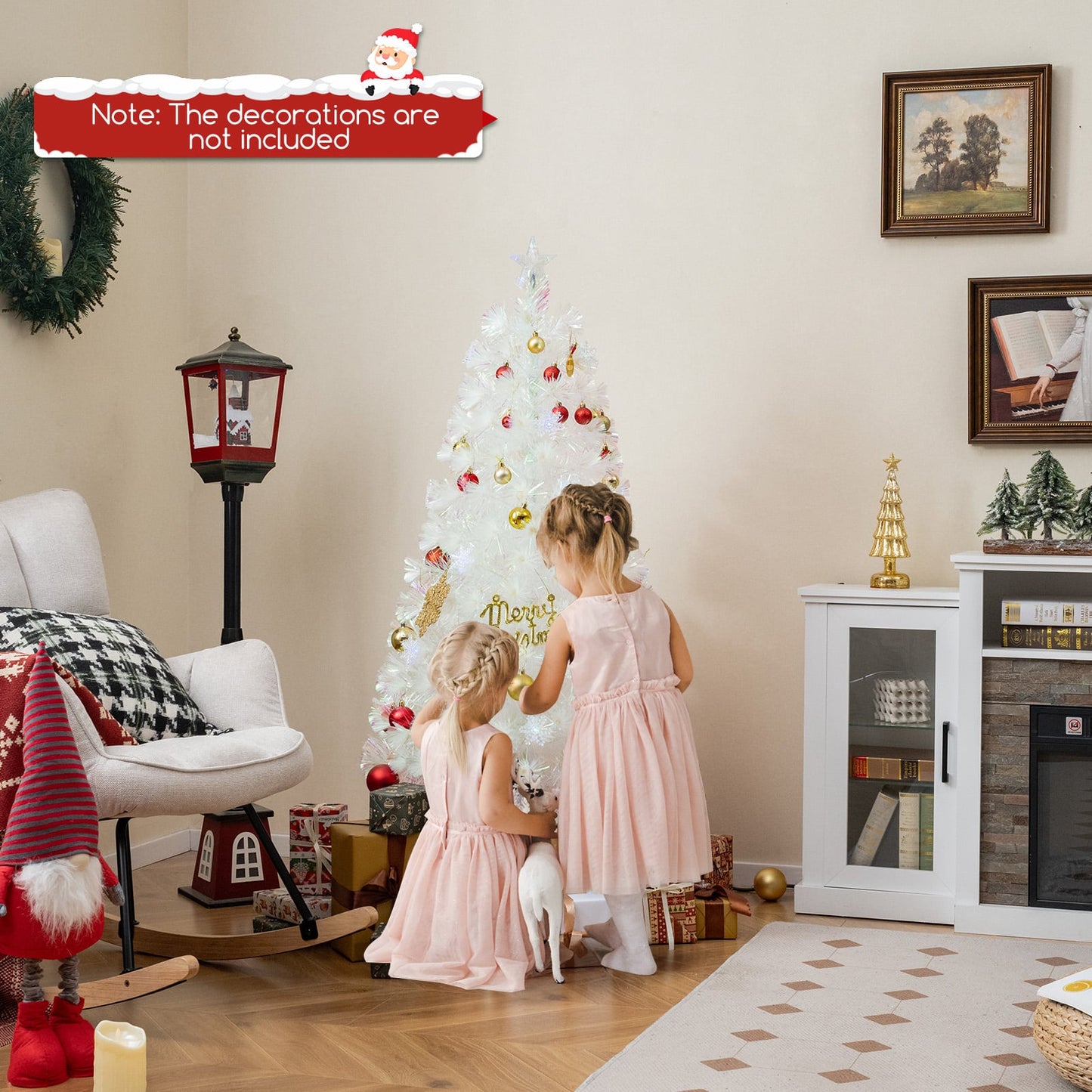 4/5/6 Feet Artificial Fiber Optic White Pre-lit Christmas Tree with Light-150 cm