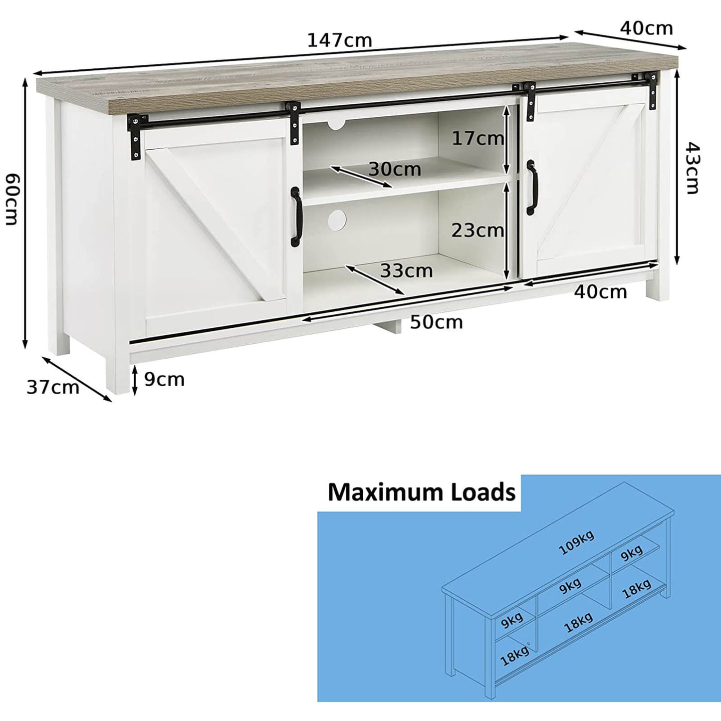 Modern TV Cabinet for 60-Inch TV Wooden Media Storage Shelves-White