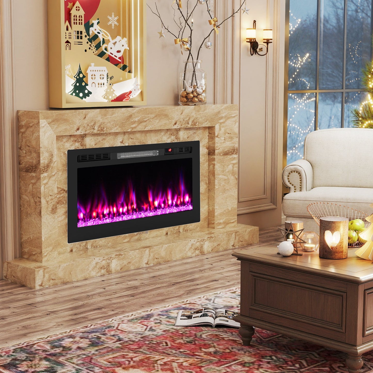 WiFi-Enabled Electric Fireplace Compatible with Alexa and Google Assistant-M