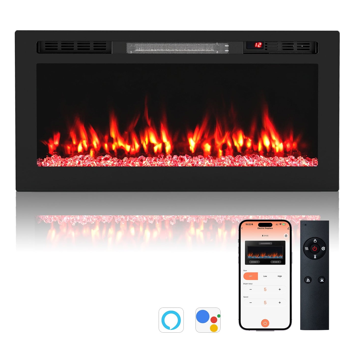 WiFi-Enabled Electric Fireplace Compatible with Alexa and Google Assistant-M