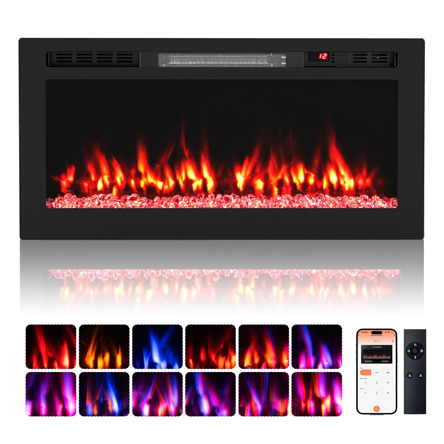 WiFi-Enabled Electric Fireplace Compatible with Alexa and Google Assistant-M