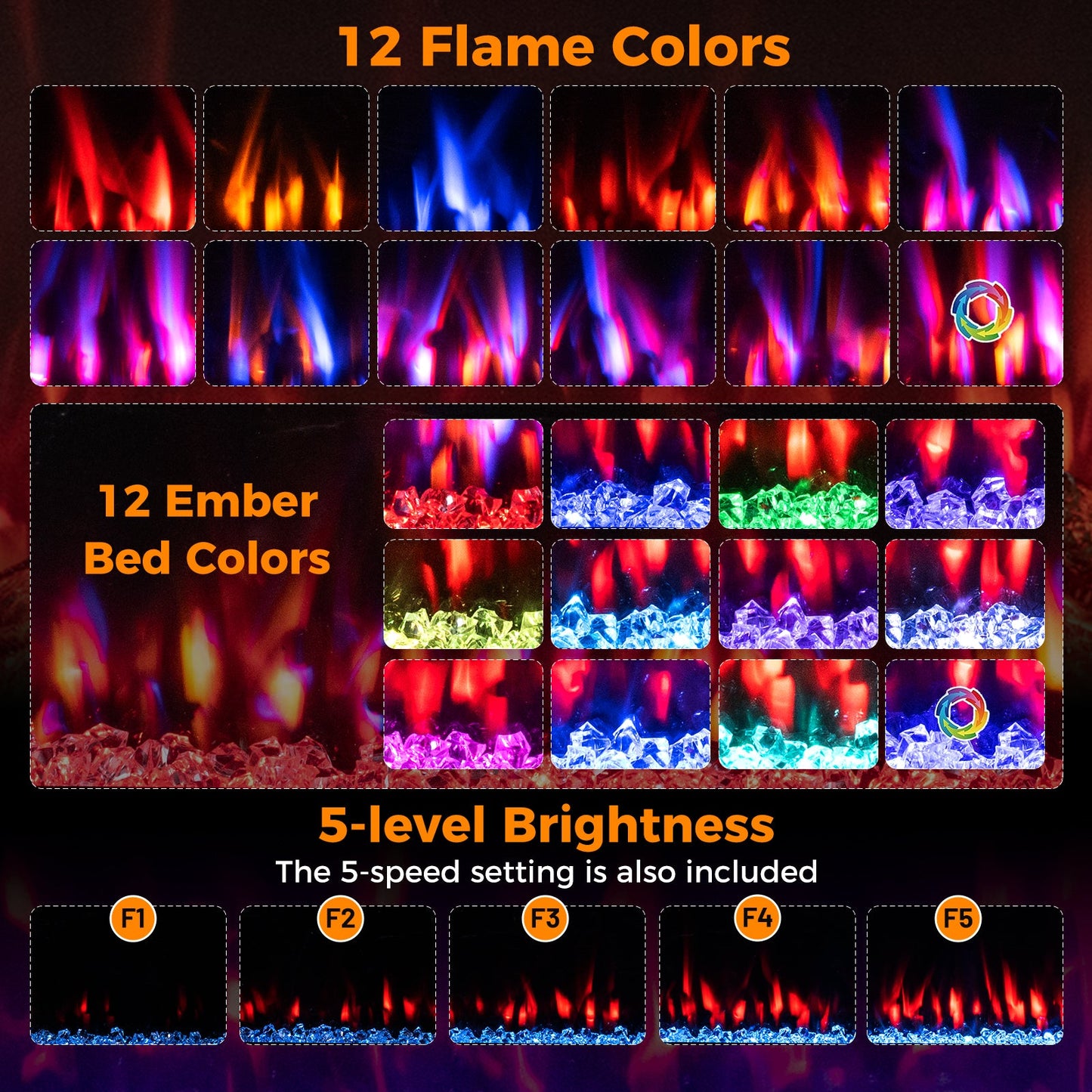 WiFi-Enabled Electric Fireplace Compatible with Alexa and Google Assistant-M