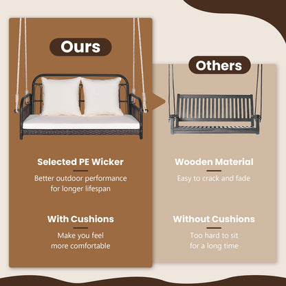 2-Person Outdoor Patio Hanging Chair with Cushions for Garden, Backyard-White