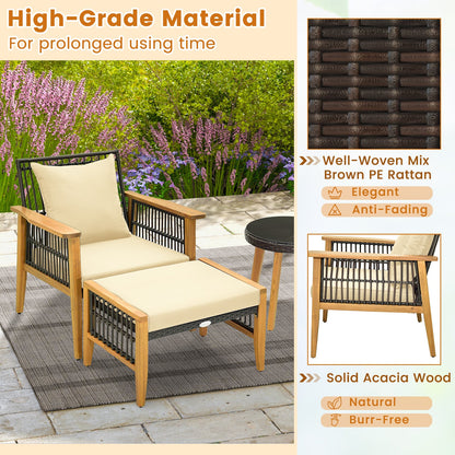 Wicker Woven Chair Set with Coffee Table and 2 Ottomans-Brown
