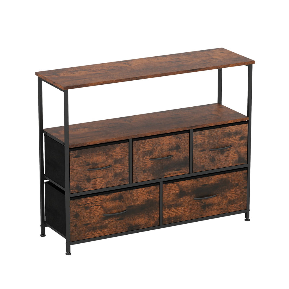 Wide Chest of Drawers with 2 Open Shelves and Heavy Duty Metal Frame-Rustic Brown