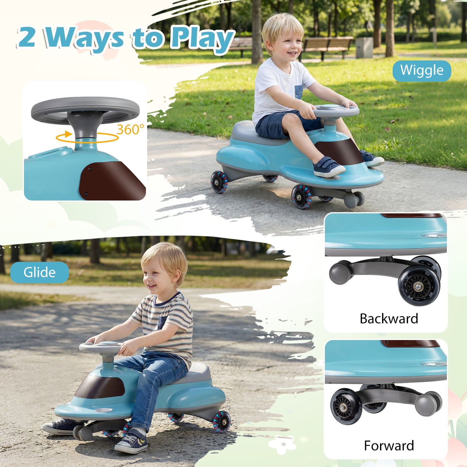 Wiggle Car with Under-seat Storage and LED Flashing Wheels-Blue