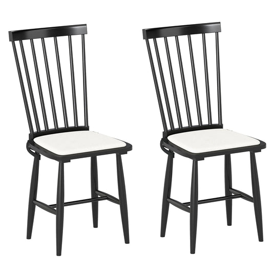 Windsor Dining Chair Set of 2 with Spindle Back for Kitchen and Restaurant-Black