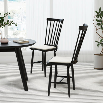 Windsor Dining Chair Set of 2 with Spindle Back for Kitchen and Restaurant-Black