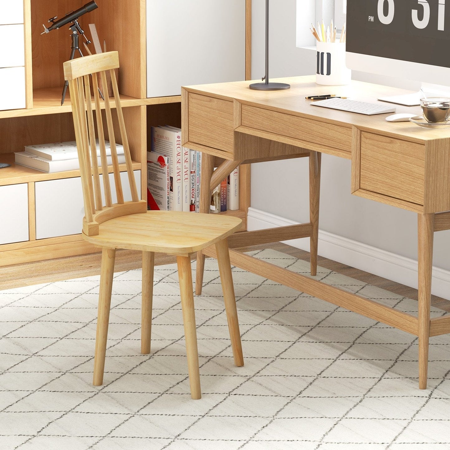 Windsor Dining Chairs Set of 2 with Natural Rubber Wood Legs and Non-slip Foot Pads-Natural