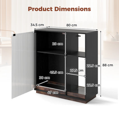 Wine Bar Cabinet with LED Lights & Glass Racks for Living Room Dining Room-Black