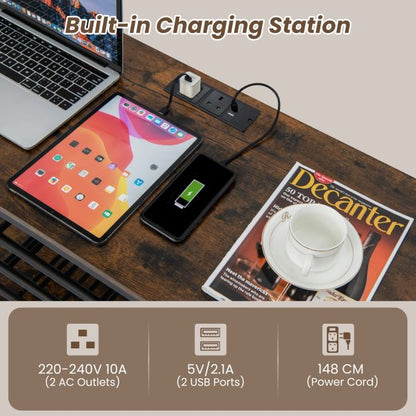 Wine Bar Cabinet 3-Tier Wine Rack with Shelves and Glass Holders-Brown