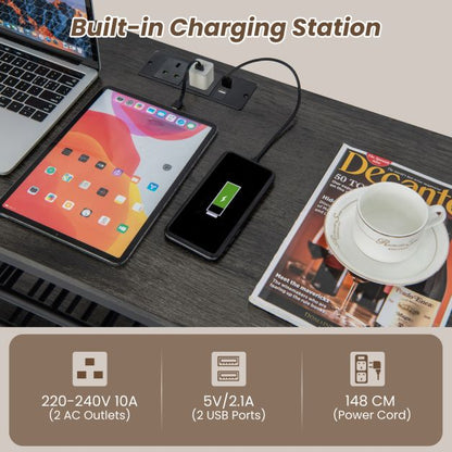 Wine Bar Cabinet 3-Tier Wine Rack with Shelves and Glass Holders-Grey