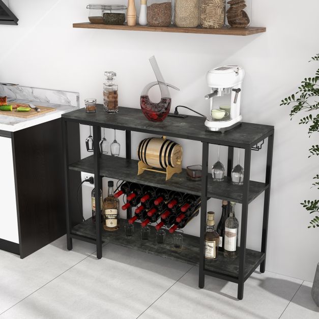 Wine Bar Cabinet Wine Rack with Bottle Racks and Storage Shelves-Grey