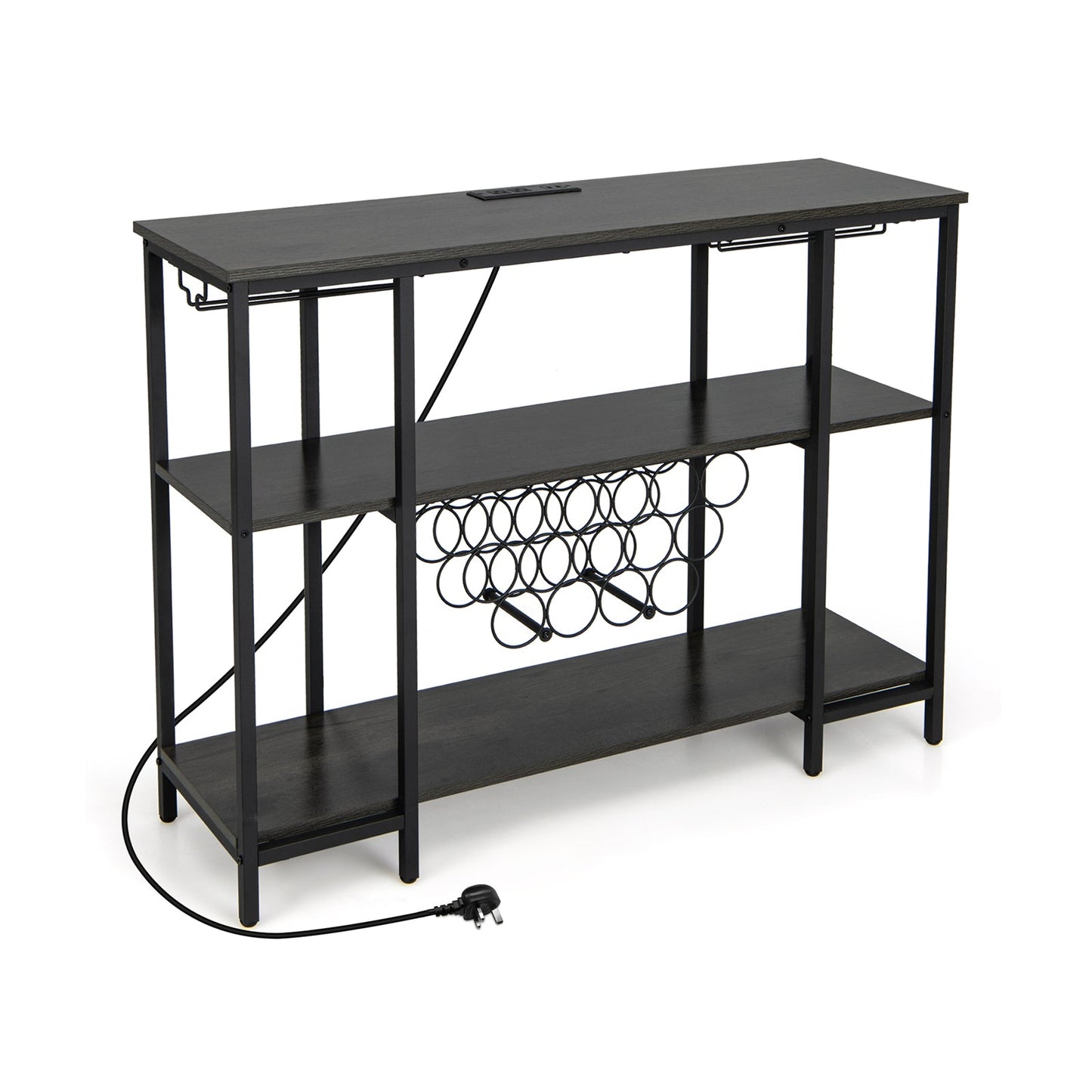 Wine Bar Cabinet Wine Rack with Bottle Racks and Storage Shelves-Grey