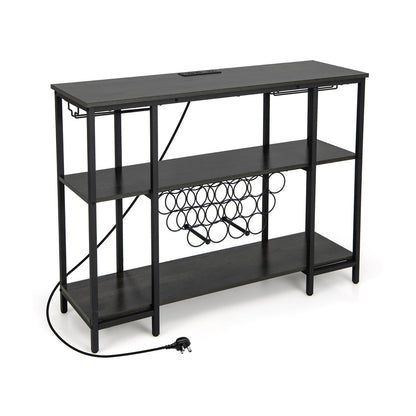 Wine Bar Cabinet Wine Rack with Bottle Racks and Storage Shelves-Grey