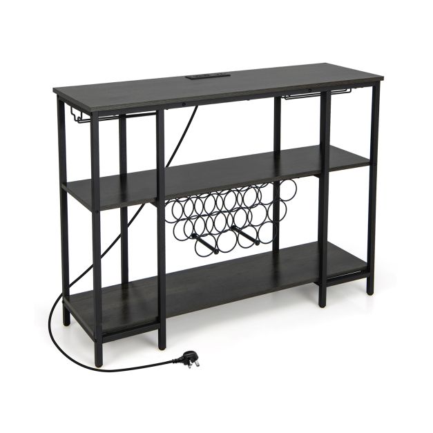 Wine Bar Cabinet Wine Rack with Bottle Racks and Storage Shelves-Grey
