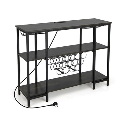Wine Bar Cabinet Wine Rack with Bottle Racks and Storage Shelves-Grey
