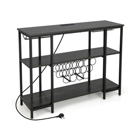 Wine Bar Cabinet Wine Rack with Bottle Racks and Storage Shelves-Grey